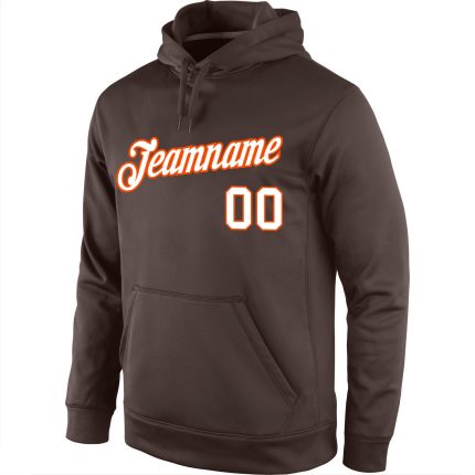 Custom Name Number Personalized Sports Hoodie Pullover Sweatshirt Brown White Orange Team Apparel Personalized Stitched Brown