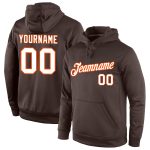 Custom Name Number Personalized Sports Hoodie Pullover Sweatshirt Brown White Orange Team Apparel Personalized Stitched Brown