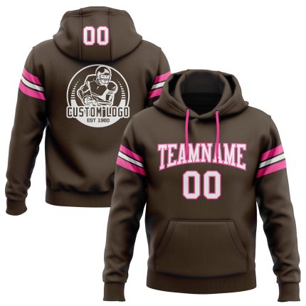 Custom Name & Number Football Hoodie - Personalized Brown/Pink Pullover Sweatshirt for Team Fans Personalized Stitched Brown