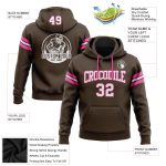 Custom Name & Number Football Hoodie - Personalized Brown/Pink Pullover Sweatshirt for Team Fans Personalized Stitched Brown