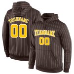 Custom Name Number Sports Hoodie - Personalized Brown White Pinstripe Gold-White Pullover Sweatshirt Personalized Stitched