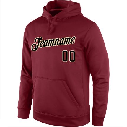 Custom Team Name Number Burgundy Black-Cream Sports Hoodie Sweatshirt Pullover Personalized Stitched Design Personalized