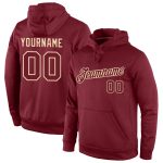 Custom Name and Number Sports Hoodie Sweatshirt for Teams - Personalized Burgundy and Cream Stitched Pullover Personalized