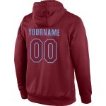 Custom Name and Number Sports Hoodie Sweatshirt - Personalized Stitched Burgundy and Light Blue Pullover Personalized Stitched