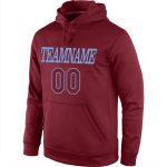 Custom Name and Number Sports Hoodie Sweatshirt - Personalized Stitched Burgundy and Light Blue Pullover Personalized Stitched