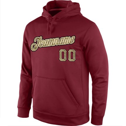 Custom Burgundy Camo-Black Hoodie with Team Name and Number - Personalized Stitched Sports Pullover Sweatshirt Personalized