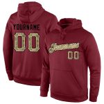 Custom Burgundy Camo-Black Hoodie with Team Name and Number - Personalized Stitched Sports Pullover Sweatshirt Personalized
