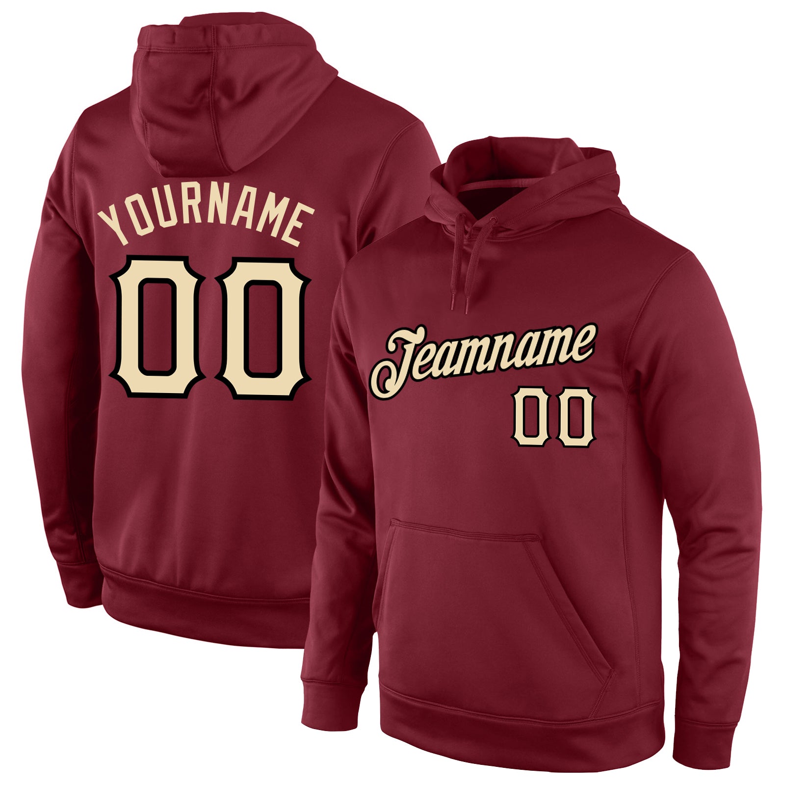 Custom Team Hoodie - Personalized Burgundy Cream-Black Pullover Sweatshirt with Name and Number Personalized Stitched Burgundy