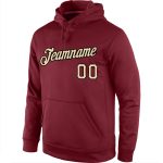 Custom Team Hoodie - Personalized Burgundy Cream-Black Pullover Sweatshirt with Name and Number Personalized Stitched Burgundy