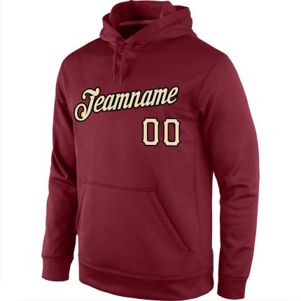 Custom Team Hoodie - Personalized Burgundy Cream-Black Pullover Sweatshirt with Name and Number Personalized Stitched Burgundy