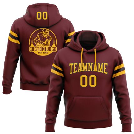 Custom Burgundy Gold Black Football Hoodie with Personalized Name & Number - Stitched Pullover Sweatshirt Personalized Stitched