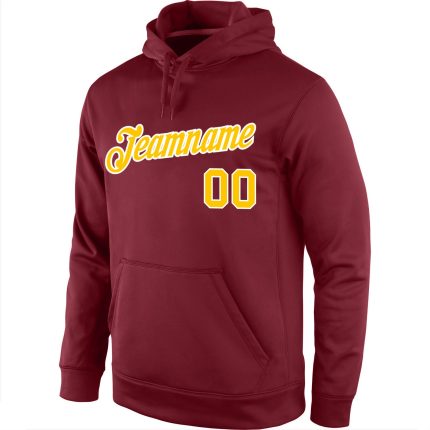 Custom Team Hoodie with Name & Number - Burgundy Gold-White Stitched Sports Pullover Sweatshirt Personalized Stitched Burgundy