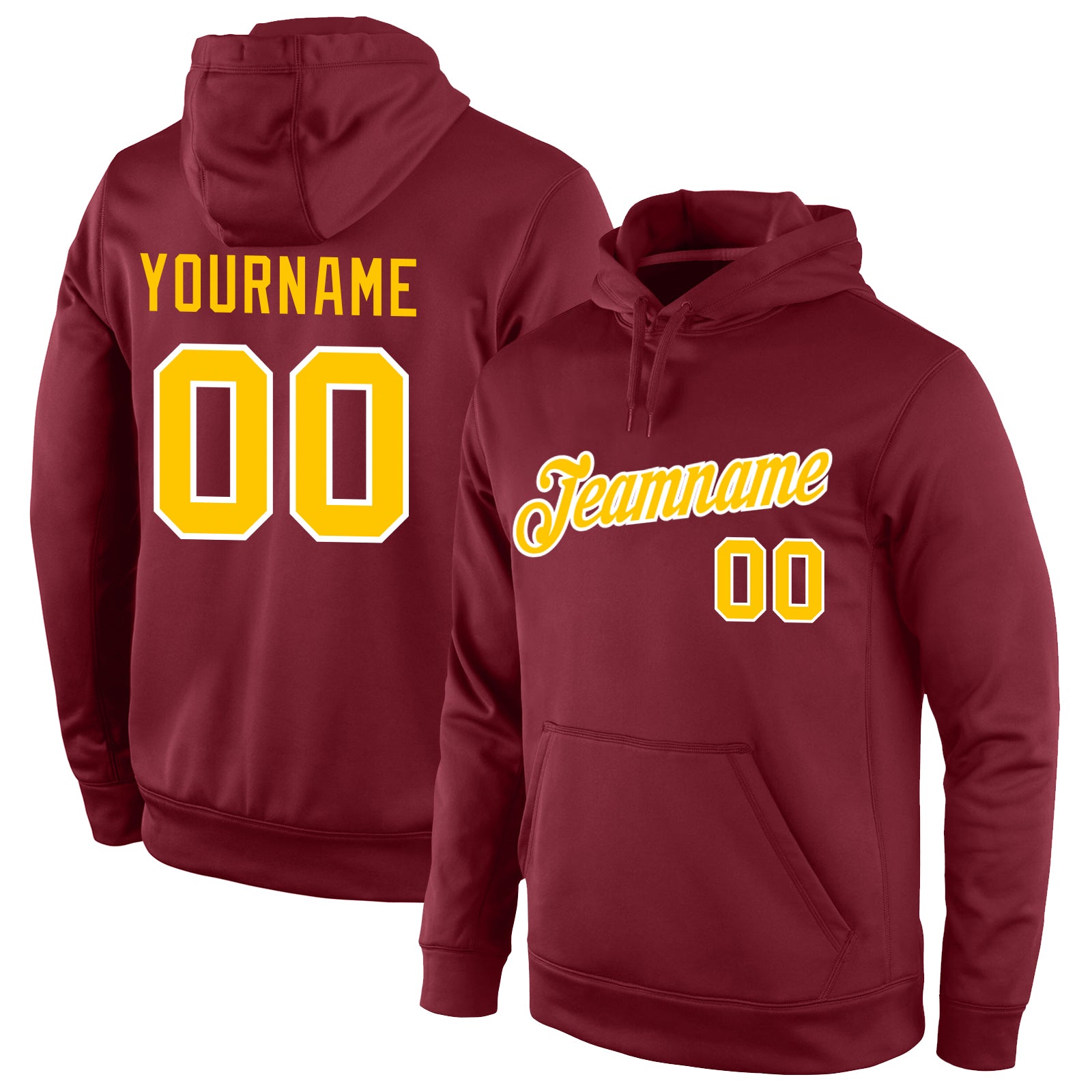 Custom Team Hoodie with Name & Number - Burgundy Gold-White Stitched Sports Pullover Sweatshirt Personalized Stitched Burgundy