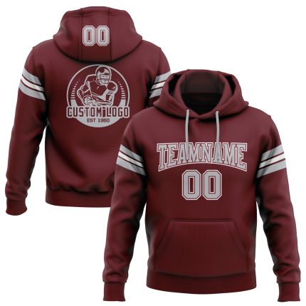Custom Football Hoodie with Personalized Name & Number - Burgundy Gray White Stitched Pullover Sweatshirt Personalized Stitched