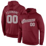 Custom Sports Hoodie with Personalized Name & Number in Burgundy Gray-White Stitched Pullover Sweatshirt Personalized Stitched