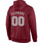 Custom Sports Hoodie with Personalized Name & Number in Burgundy Gray-White Stitched Pullover Sweatshirt Personalized Stitched