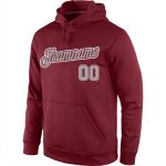 Custom Sports Hoodie with Personalized Name & Number in Burgundy Gray-White Stitched Pullover Sweatshirt Personalized Stitched