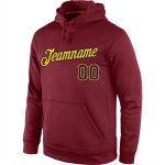 Custom Name Number Sports Hoodie Sweatshirt - Personalized Burgundy Navy Gold Pullover for Team Personalized Stitched Burgundy