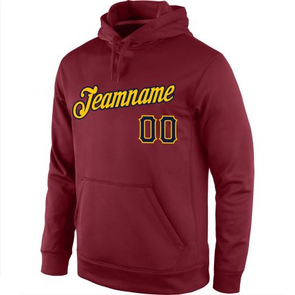 Custom Name Number Sports Hoodie Sweatshirt - Personalized Burgundy Navy Gold Pullover for Team Personalized Stitched Burgundy