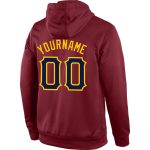 Custom Name Number Sports Hoodie Sweatshirt - Personalized Burgundy Navy Gold Pullover for Team Personalized Stitched Burgundy