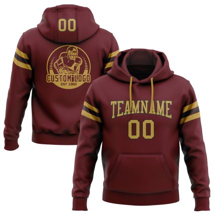 Custom Name Number Burgundy Black Old Gold Football Hoodie Sweatshirt Pullover - Personalized Team Apparel Personalized Stitched