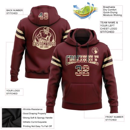 Custom Name Number Football Hoodie Burgundy Vintage USA Flag Pullover Sweatshirt Personalized Stitched Burgundy Vintage USA