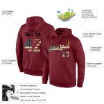 Custom Name Number Burgundy Vintage USA Flag Sports Hoodie Pullover Sweatshirt Personalized Stitched Burgundy Vintage USA