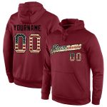 Custom Name Number Burgundy Vintage USA Flag Sports Hoodie Pullover Sweatshirt Personalized Stitched Burgundy Vintage USA