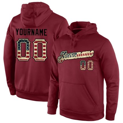 Custom Name Number Burgundy Vintage USA Flag Sports Hoodie Pullover Sweatshirt Personalized Stitched Burgundy Vintage USA