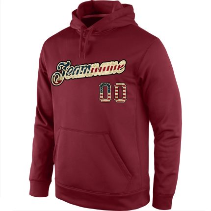 Custom Name Number Burgundy Vintage USA Flag Sports Hoodie Pullover Sweatshirt Personalized Stitched Burgundy Vintage USA