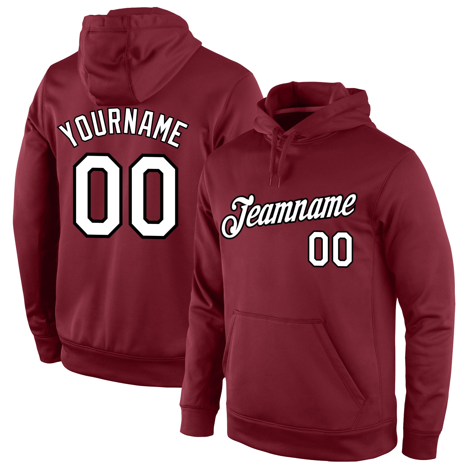 Custom Team Name Number Burgundy Black White Sports Hoodie Sweatshirt Pullover Personalized Stitched Burgundy White-Black