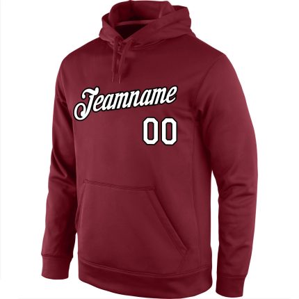 Custom Team Name Number Burgundy Black White Sports Hoodie Sweatshirt Pullover Personalized Stitched Burgundy White-Black