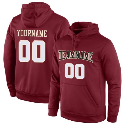 Custom Name and Number Sports Hoodie Pullover Sweatshirt Burgundy White-Cream Stitched Personalized Stitched Burgundy White-Cream