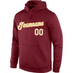 Custom Name Number Sports Hoodie Burgundy White-Gold Stitched Pullover Sweatshirt Personalized Stitched Burgundy White-Gold