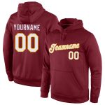 Custom Name Number Sports Hoodie Burgundy White-Gold Stitched Pullover Sweatshirt Personalized Stitched Burgundy White-Gold