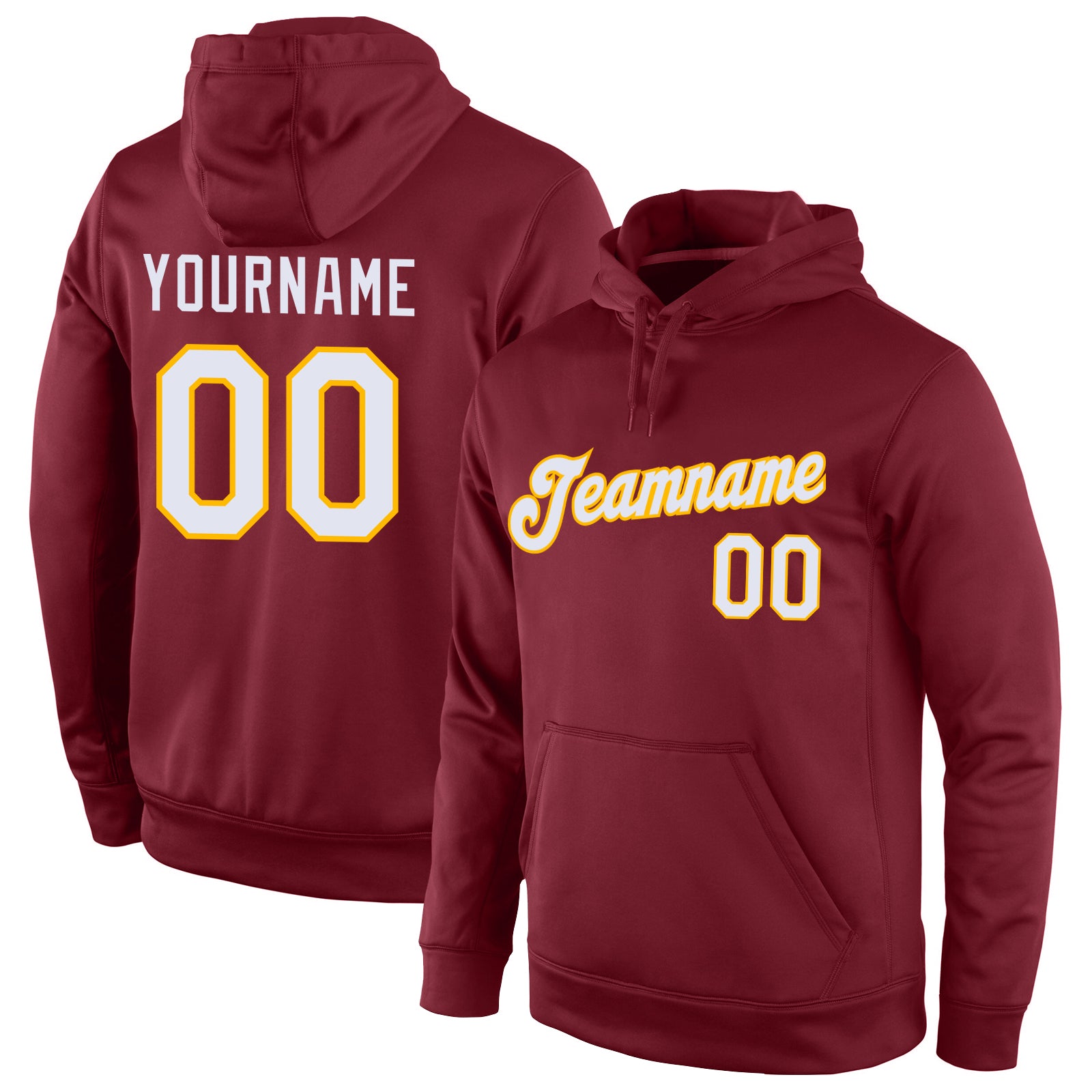 Custom Name Number Sports Hoodie Burgundy White-Gold Stitched Pullover Sweatshirt Personalized Stitched Burgundy White-Gold
