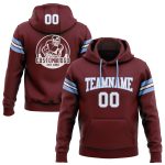 Custom Team Name Number Sweatshirt Hoodie - Personalized Burgundy White-Light Blue Stitched Football Pullover Personalized