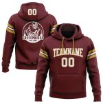 Custom Team Name Number Burgundy White Gold Hoodie Sweatshirt Pullover Football Personalized Personalized Stitched Burgundy