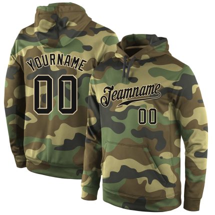 Custom Name Number Sports Hoodie Personalized Camo Black-Cream Pullover Salute To Service Sweatshirt Personalized Stitched