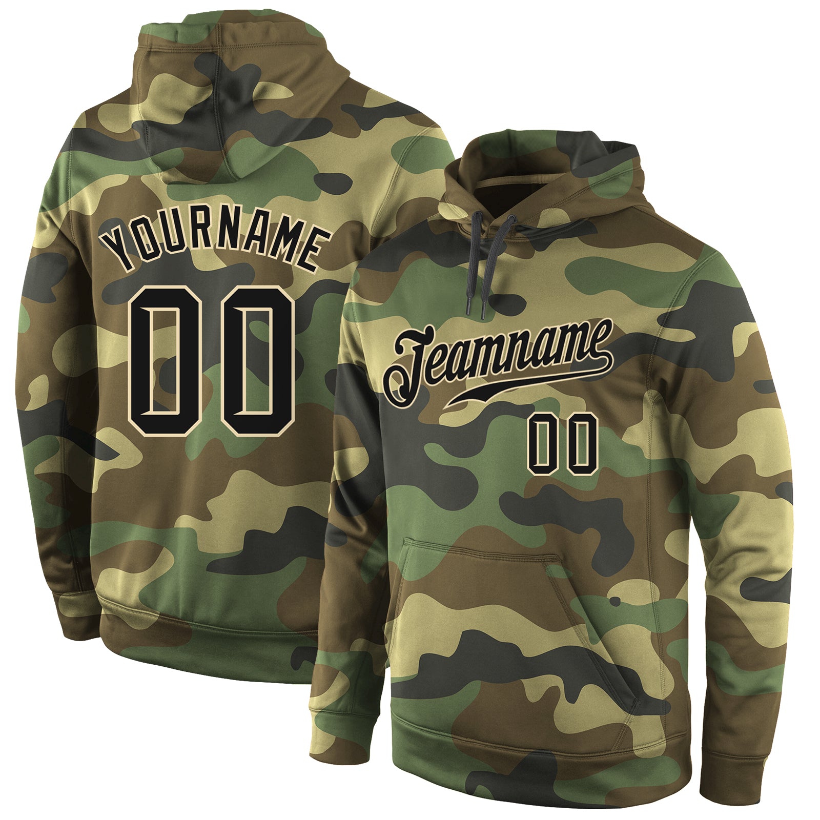 Custom Name Number Sports Hoodie Personalized Camo Black-Cream Pullover Salute To Service Sweatshirt Personalized Stitched