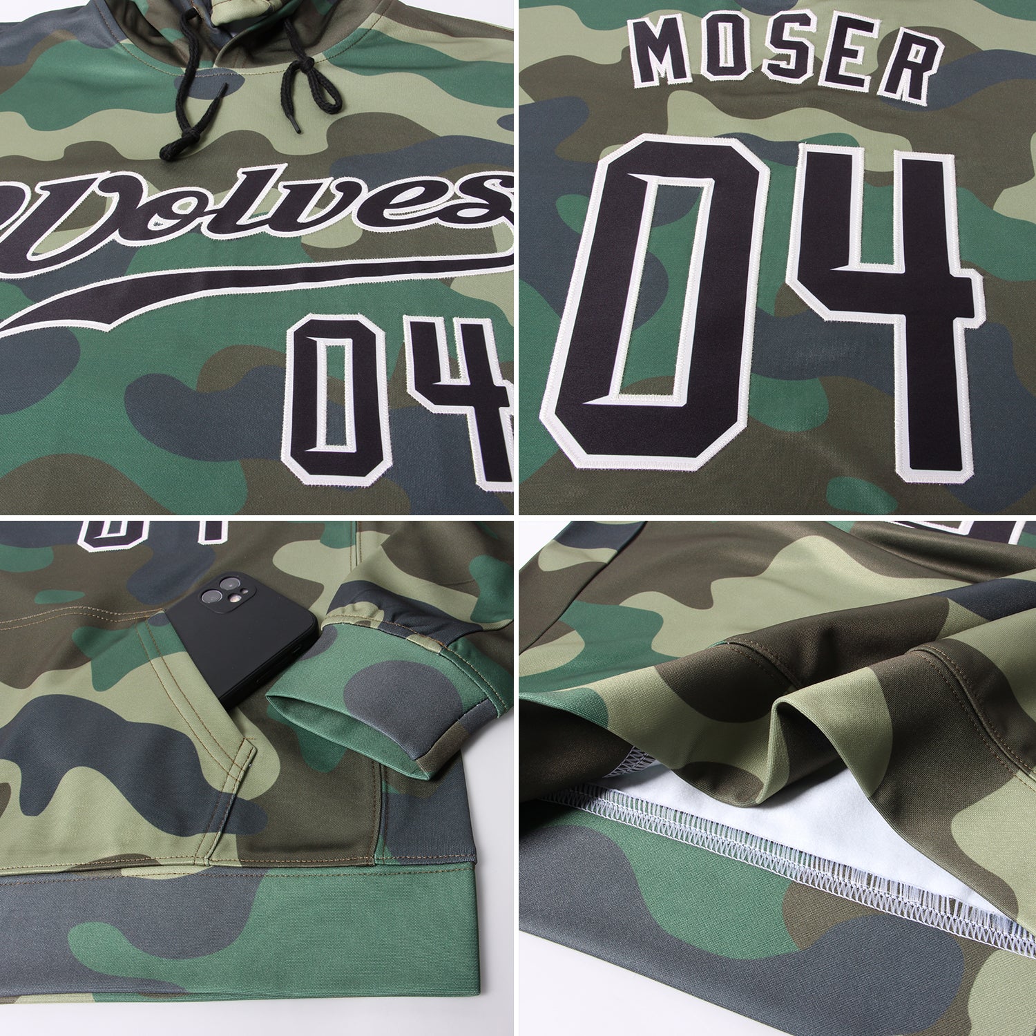 Personalized Stitched Camo Black-Cream Sports Pullover Sweatshirt Salute To Service Hoodie Team Custom Name and Number Custom Name Number Sports Hoodie Personalized Camo Black-Cream Pullover Salute To Service Sweatshirt Personalized Stitched - Image 8