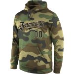 Custom Name Number Sports Hoodie Personalized Camo Black-Cream Pullover Salute To Service Sweatshirt Personalized Stitched