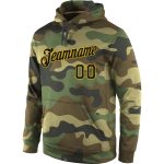 Custom Name Number Camo Hoodie Salute to Service Black Gold Sports Pullover Sweatshirt Personalized Stitched Camo Black-Gold
