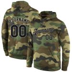 Custom Camo Sports Hoodie with Name and Number - Black-Gray Pullover Sweatshirt, Salute to Service Personalized Stitched