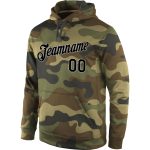 Custom Camo Sports Hoodie with Name and Number - Black-Gray Pullover Sweatshirt, Salute to Service Personalized Stitched