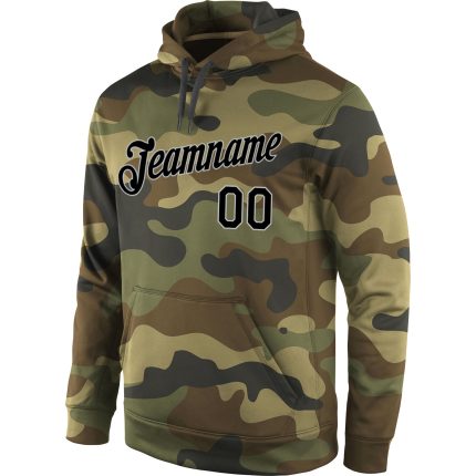 Custom Camo Sports Hoodie with Name and Number - Black-Gray Pullover Sweatshirt, Salute to Service Personalized Stitched