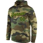 Custom Name Number Hoodie Personalized Camo Green Gold Sports Pullover Sweatshirt for Teams Personalized Stitched Camo Green-Gold