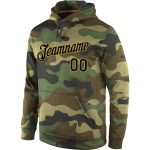 Custom Name and Number Camo Navy Gold Sports Hoodie Pullover Sweatshirt Salute to Service Personalized Stitched Camo Navy-Gold