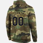 Custom Name and Number Camo Navy Gold Sports Hoodie Pullover Sweatshirt Salute to Service Personalized Stitched Camo Navy-Gold