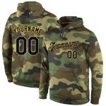 Custom Name and Number Camo Navy Gold Sports Hoodie Pullover Sweatshirt Salute to Service Personalized Stitched Camo Navy-Gold